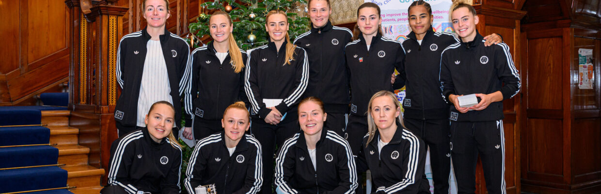 Newcastle United Women players pay a visit to children at the Royal Victoria Infirmary, Newcastle upon Tyne, to bring some festive gifts and cheer.